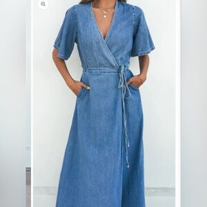 Chic Denim Maxi Wrap Dress With Pockets ONLY WORN ONCE